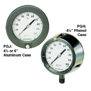PGH and PGJ Series:Industrial Process Pressure Gauges with 4.5 and 6-inch Dials, Black Phenol or Aluminum Case