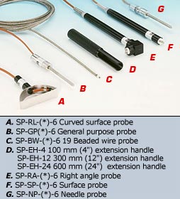 SP Series:Heavy Duty Surface, Roller, General Purpose, Beaded Wire, Needle, and Surface Right Angle Thermocouples
