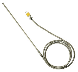TJ36 and TJ48 Series with BX or SB:Armor Cable or Stainless Steel Overbraid Lead Heavy DutyTransition Joint Thermocouple Probes with Mini Male Connector