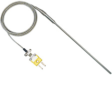 TJ36-SB Series:Rugged Thermocouple Transition Joint Probe with Stainless Steel Braid over PFA Lead Wire and Miniature Male Connector/Cable Clamp